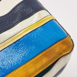 Tory Burch Multicolor Mix Leather and Canvas Balloon Stripe Half Moon Satchel