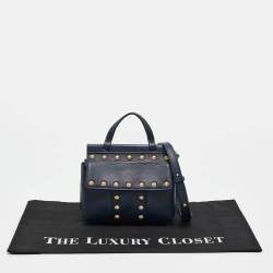 Tory Burch Navy Blue Leather Mini Block-T Top Handle Bag