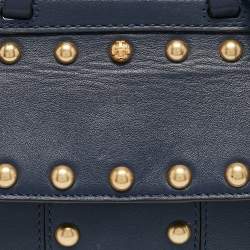 Tory Burch Navy Blue Leather Mini Block-T Top Handle Bag