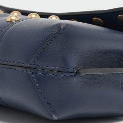 Tory Burch Navy Blue Leather Mini Block-T Top Handle Bag