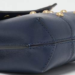 Tory Burch Navy Blue Leather Mini Block-T Top Handle Bag
