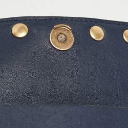 Tory Burch Navy Blue Leather Mini Block-T Top Handle Bag
