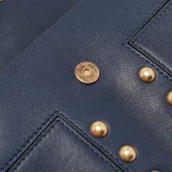 Tory Burch Navy Blue Leather Mini Block-T Top Handle Bag