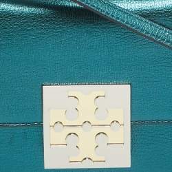 Tory Burch Teal Green Glossy Leather Mini Bon Bon Top Handle Bag