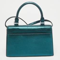 Tory Burch Teal Green Glossy Leather Mini Bon Bon Top Handle Bag