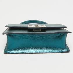 Tory Burch Teal Green Glossy Leather Mini Bon Bon Top Handle Bag