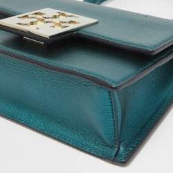 Tory Burch Teal Green Glossy Leather Mini Bon Bon Top Handle Bag