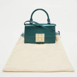 Tory Burch Teal Green Glossy Leather Mini Bon Bon Top Handle Bag