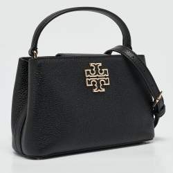 Pre Owned Tory Burch Black Leather Micro Britten Top Handle Bag
