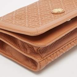 Pre Owned Tory Burch Brown Floral Quilted Leather Bryant Crossbody Bag