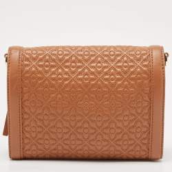 Pre Owned Tory Burch Brown Floral Quilted Leather Bryant Crossbody Bag