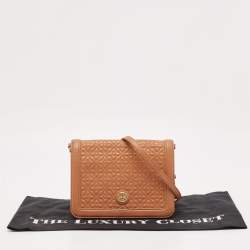 Pre Owned Tory Burch Brown Floral Quilted Leather Bryant Crossbody Bag