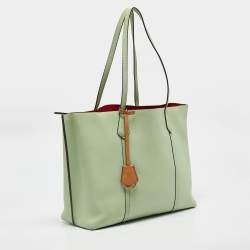 Pre Owned Tory Burch Green/Brown Leather Perry Shopper Tote