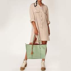 Pre Owned Tory Burch Green/Brown Leather Perry Shopper Tote