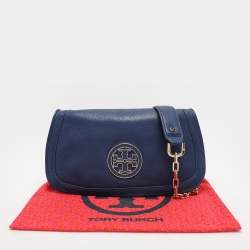 Pre Owned Tory Burch Blue Leather Britten Shoulder Bag