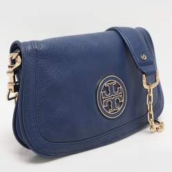 Pre Owned Tory Burch Blue Leather Britten Shoulder Bag
