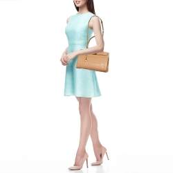 Pre Owned Tory Burch Beige Croc Embossed Leather Small Lee Radziwill Top Handle Bag