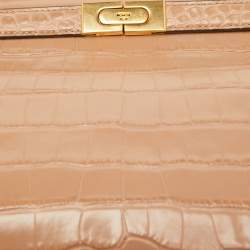 Pre Owned Tory Burch Beige Croc Embossed Leather Small Lee Radziwill Top Handle Bag