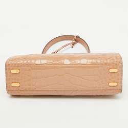 Pre Owned Tory Burch Beige Croc Embossed Leather Small Lee Radziwill Top Handle Bag