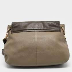 Pre Owned Tory Burch Grey/Brown Leather Maisley Flap Hobo