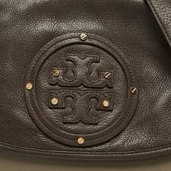 Pre Owned Tory Burch Grey/Brown Leather Maisley Flap Hobo
