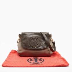 Pre Owned Tory Burch Grey/Brown Leather Maisley Flap Hobo