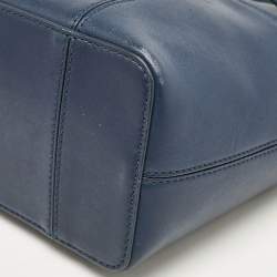 Pre Owned Tory Burch Navy Blue Leather Mini Block-T Bucket Bag