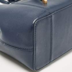 Pre Owned Tory Burch Navy Blue Leather Mini Block-T Bucket Bag