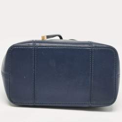 Pre Owned Tory Burch Navy Blue Leather Mini Block-T Bucket Bag