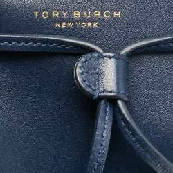 Pre Owned Tory Burch Navy Blue Leather Mini Block-T Bucket Bag