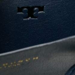 Pre Owned Tory Burch Navy Blue Leather Mini Block-T Bucket Bag