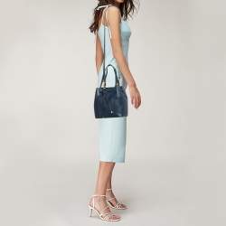 Pre Owned Tory Burch Navy Blue Leather Mini Block-T Bucket Bag