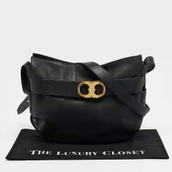 Tory Burch Black Leather Gemini Belted Shoulder Bag
