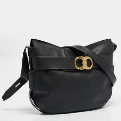 Tory Burch Black Leather Gemini Belted Shoulder Bag