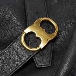 Tory Burch Black Leather Gemini Belted Shoulder Bag