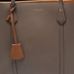 Pre Owned Tory Burch Grey Leather Perry Triple Compartment Tote