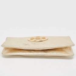 Pre Owned Tory Burch Gold Leather Reva Chain Clutch