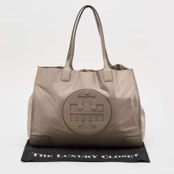 Pre Owned Tory Burch Beige Nylon and Leather Large Ella Tote