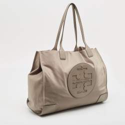 Pre Owned Tory Burch Beige Nylon and Leather Large Ella Tote