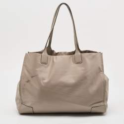 Pre Owned Tory Burch Beige Nylon and Leather Large Ella Tote