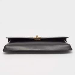 Pre Owned Tory Burch Black Leather Slim Diana Flap Clutch