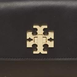 Pre Owned Tory Burch Black Leather Slim Diana Flap Clutch