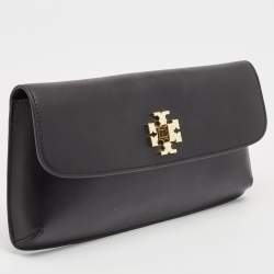 Pre Owned Tory Burch Black Leather Slim Diana Flap Clutch
