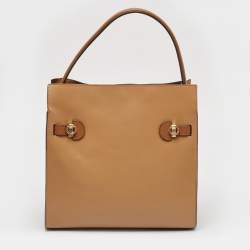 Pre Owned Tory Burch Brown Leather Lee Radziwill Double Bag