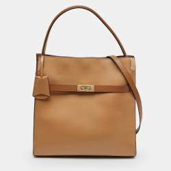 Pre Owned Tory Burch Brown Leather Lee Radziwill Double Bag