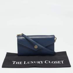 Tory Burch Navy Blue Leather Robinson Envelope Crossbody Bag