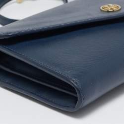 Tory Burch Navy Blue Leather Robinson Envelope Crossbody Bag