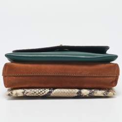 Pre Owned Tory Burch Multicolor Suede, Python Embossed and Leather Kira Flap Crossbody Bag