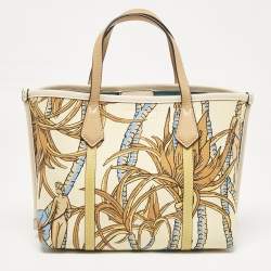 Pre Owned Tory Burch Multicolor Printed Canvas Small Triple Compartment Perry Tote