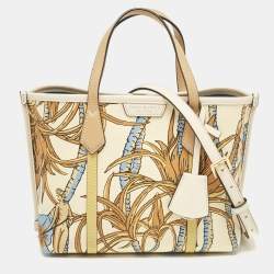 Pre Owned Tory Burch Multicolor Printed Canvas Small Triple Compartment Perry Tote